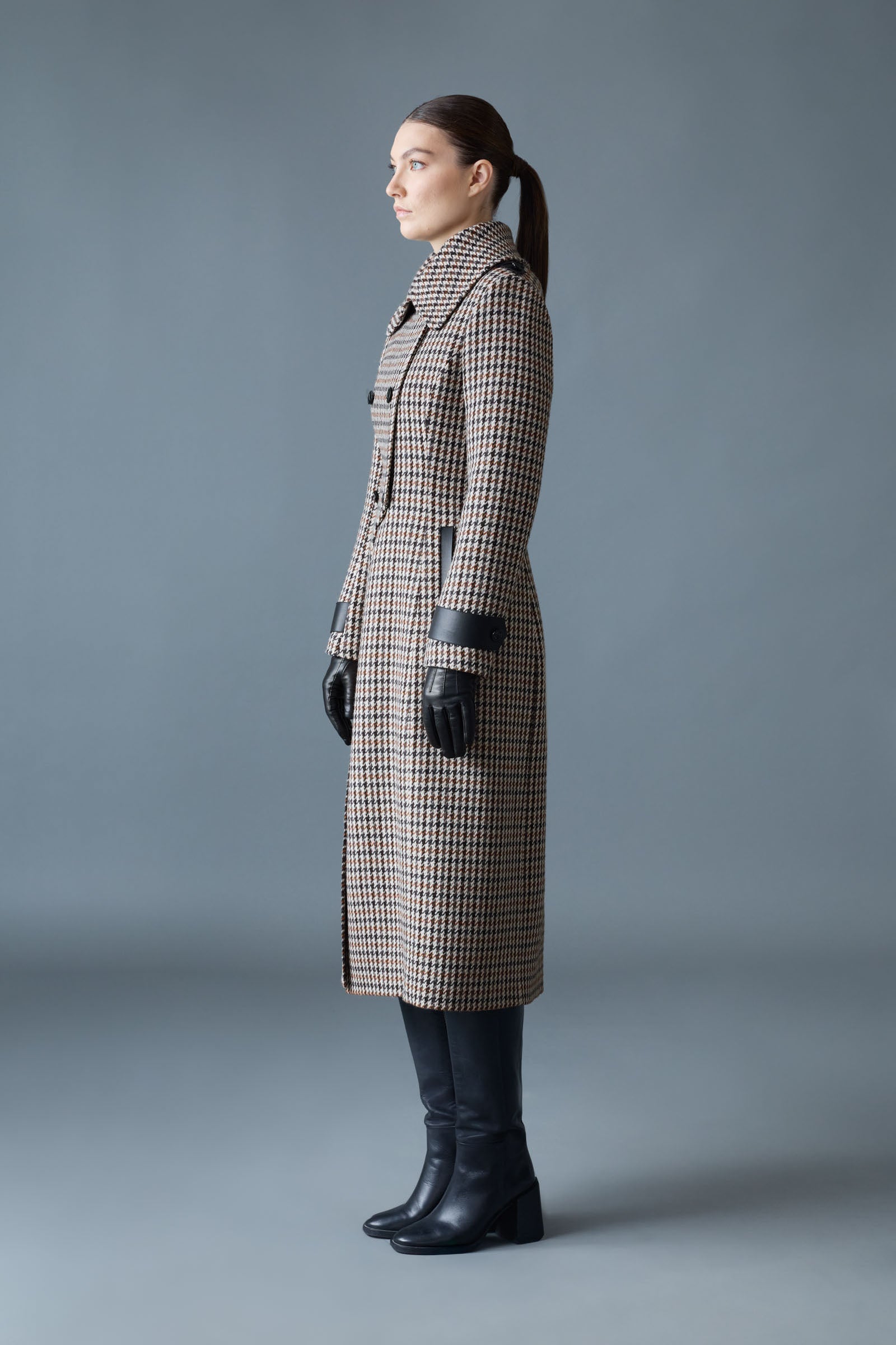 ELODIE-HT Houndstooth Wool Maxi Coat for Women | Mackage® UK