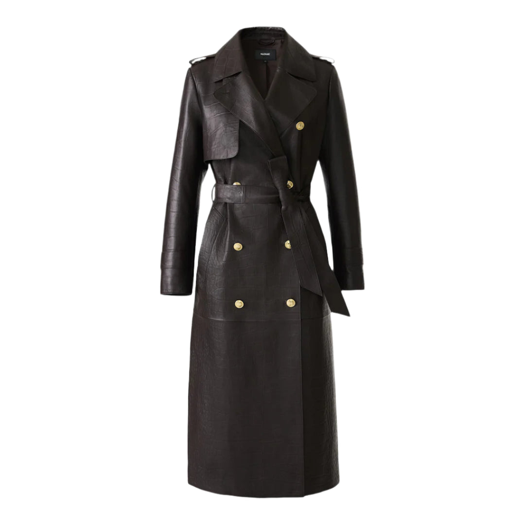 GAEL-NV Croc-Embossed Maxi Leather Trench Coat for Women | Mackage UK