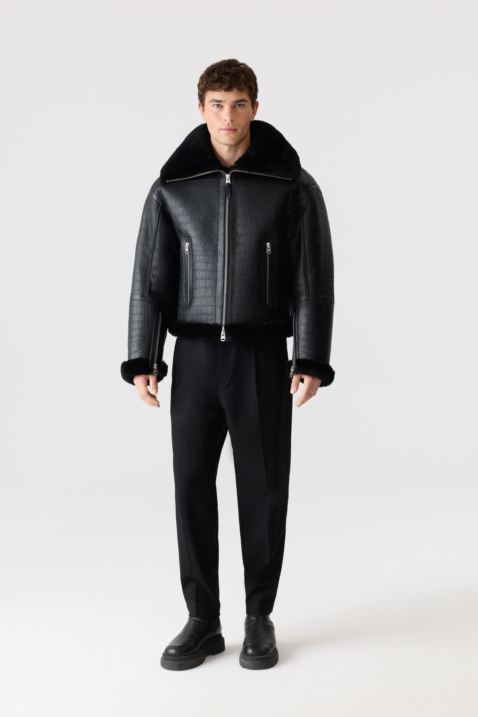 MEMPHIS Croc Embossed Oversized Shearling Jacket for Men | Mackage® UK