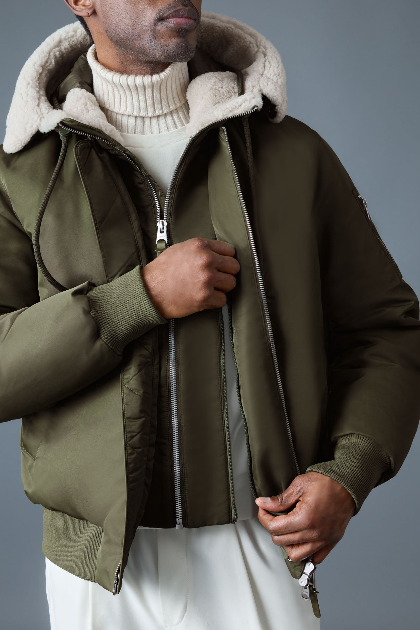 AUGUST Bomber jacket with shearling-trimmed hood for Men | Mackage® UK