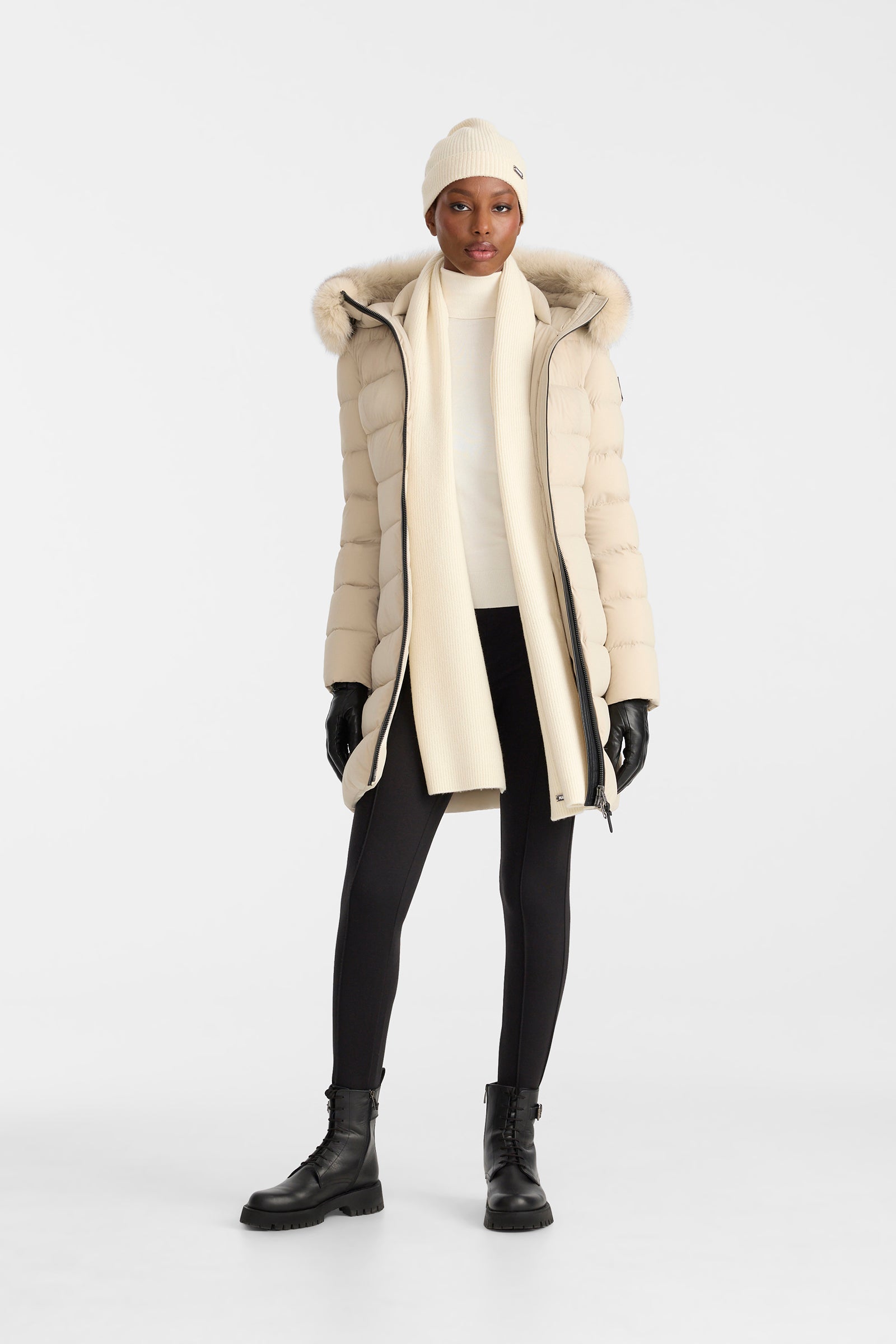 CALLA-BX stretch light Down coat - blue fur collar for Women