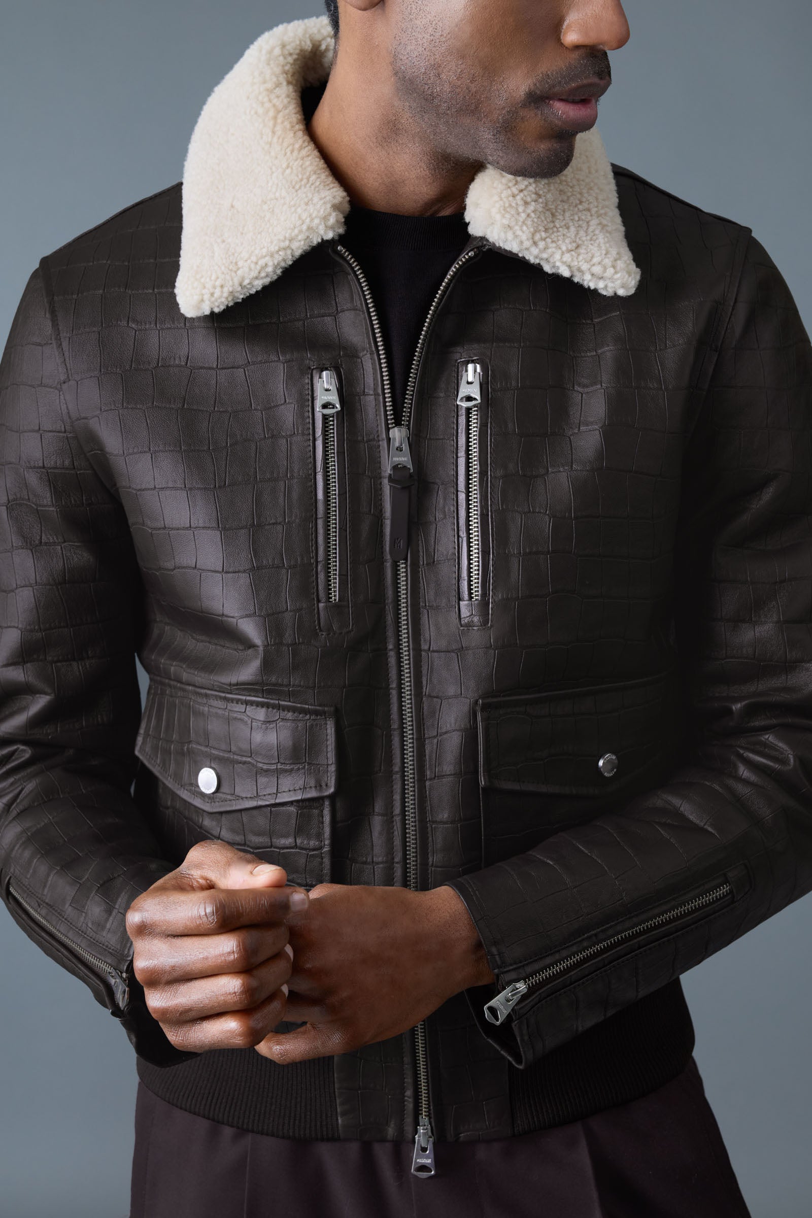 CHANCE-NV Croc-Embossed Leather Jacket for Men | Mackage® UK