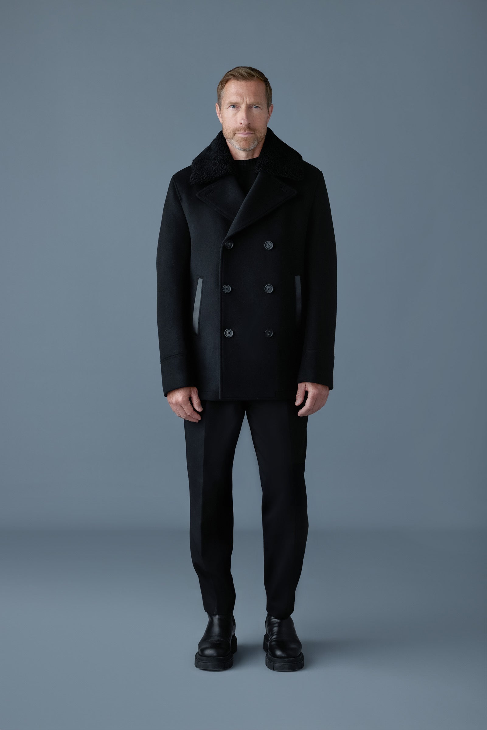 COLE wool double-breasted jacket with shearling collar | Mackage® UK