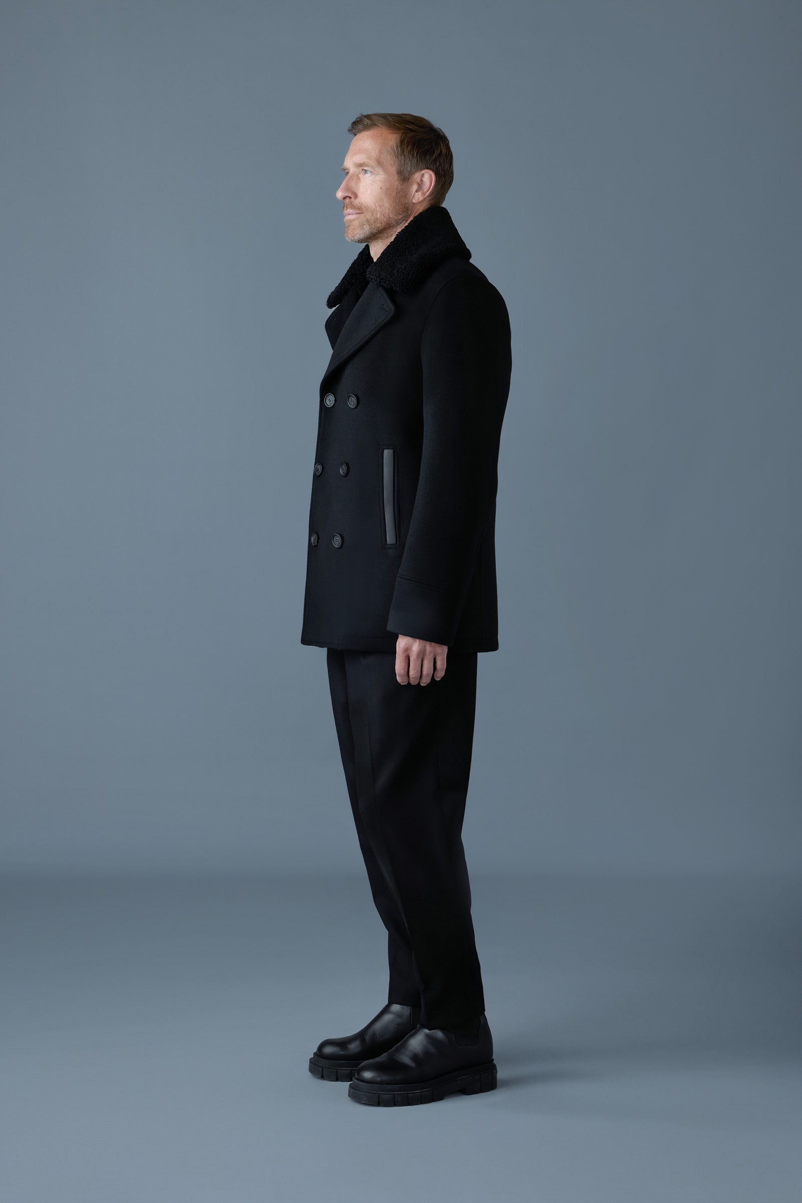 Cole, wool double-breasted jacket with shearling collar | Mackage® UK