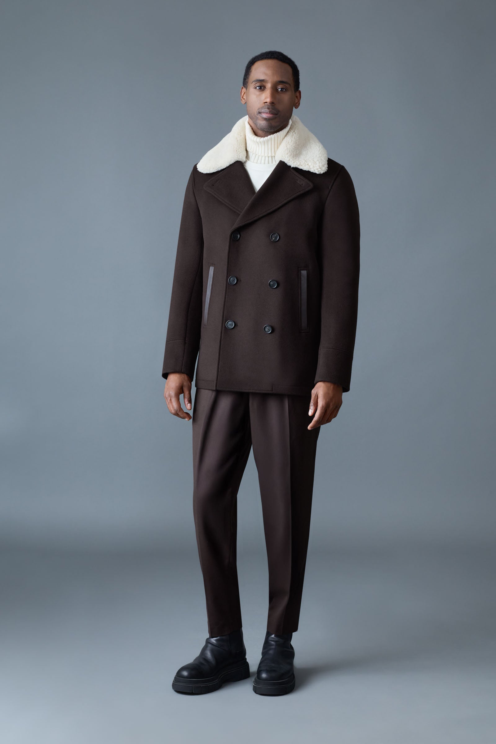 COLE wool double-breasted jacket with shearling collar | Mackage® UK