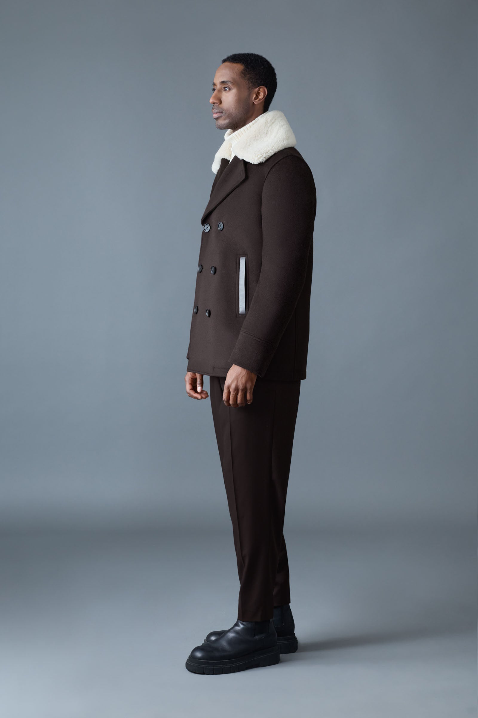 COLE wool double-breasted jacket with shearling collar | Mackage® UK