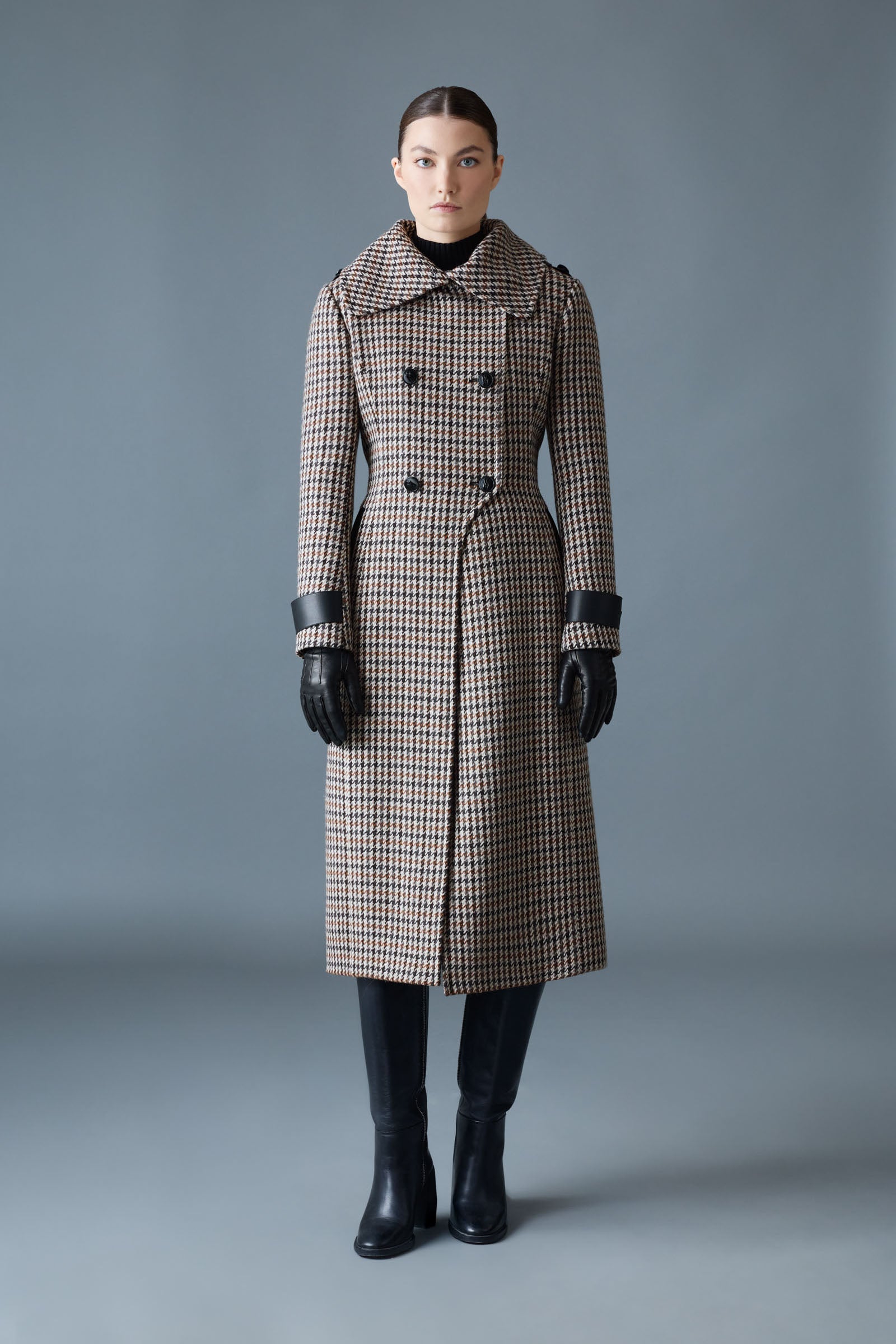 ELODIE-HT Houndstooth Wool Maxi Coat for Women | Mackage® UK