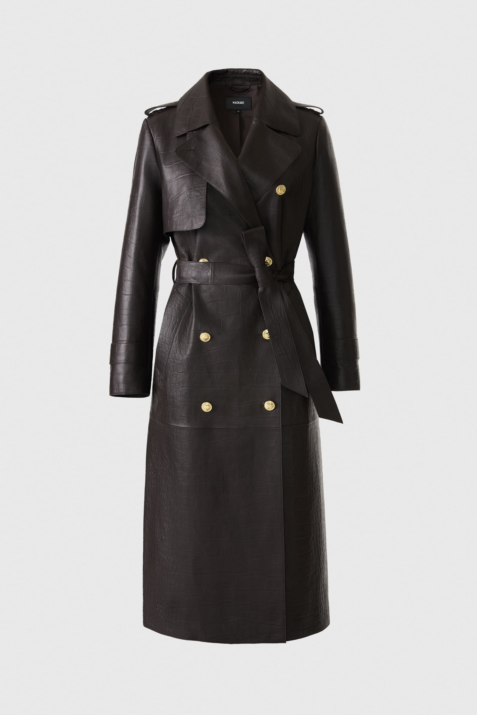 GAEL-NV Croc-Embossed Maxi Leather Trench Coat for Women | Mackage® UK