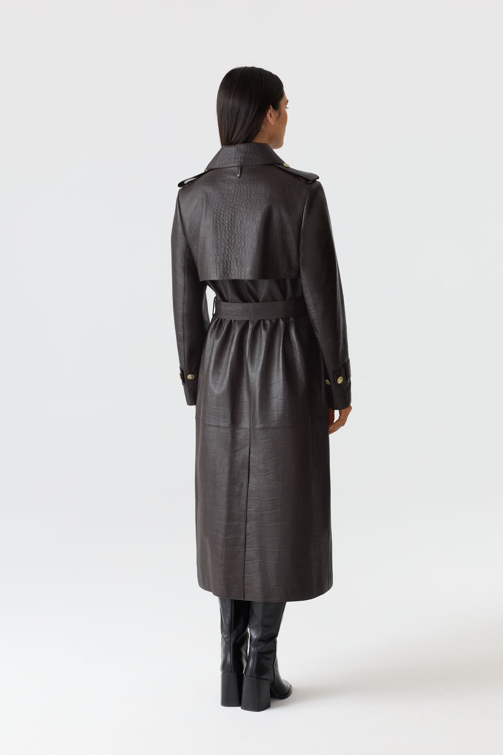 GAEL-NV Croc-Embossed Maxi Leather Trench Coat for Women | Mackage® UK