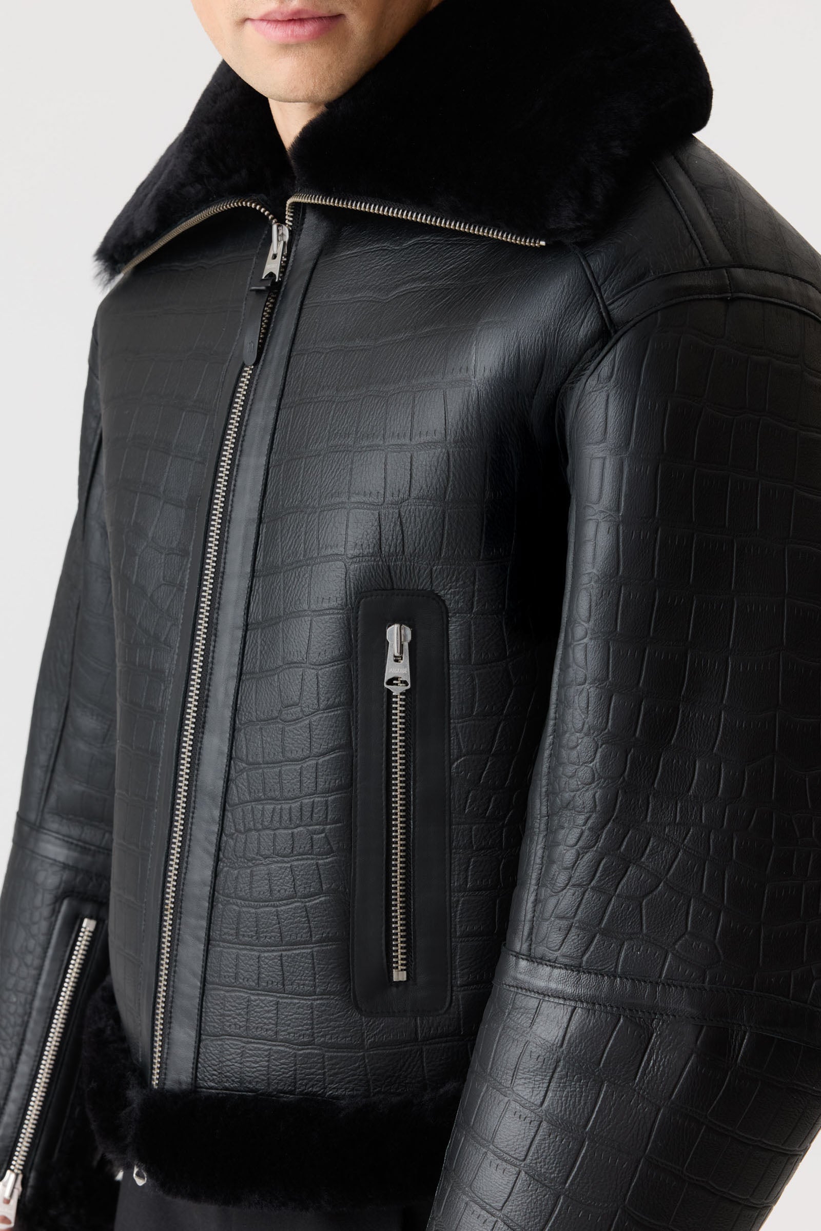 MEMPHIS Croc Embossed Oversized Shearling Jacket for Men | Mackage® UK