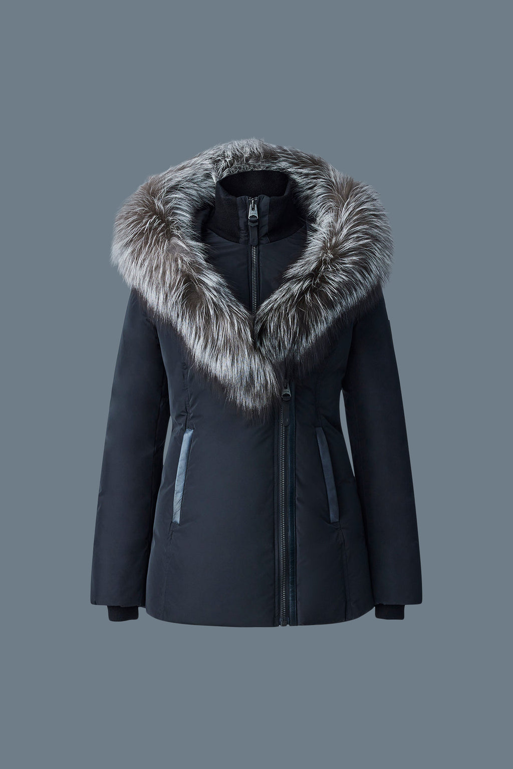 Adali Down coat with silver fox fur Signature Mackage Collar for ladies Mackage UK