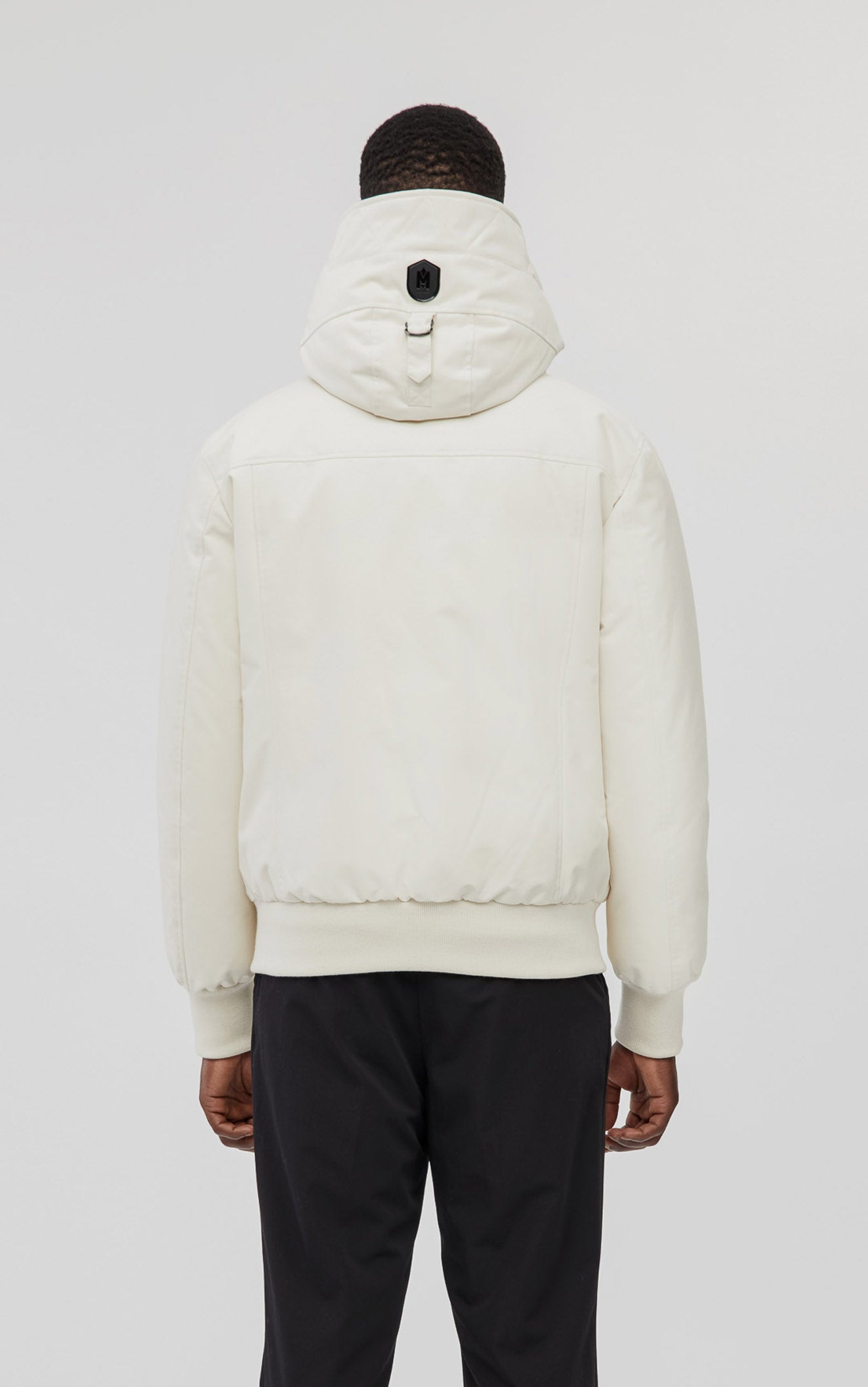m*様 DEFORM DOCKING NYLON JACKET Ivory DIXON-NFR 2-in-1 Down bomber jacket with hooded bib for Men