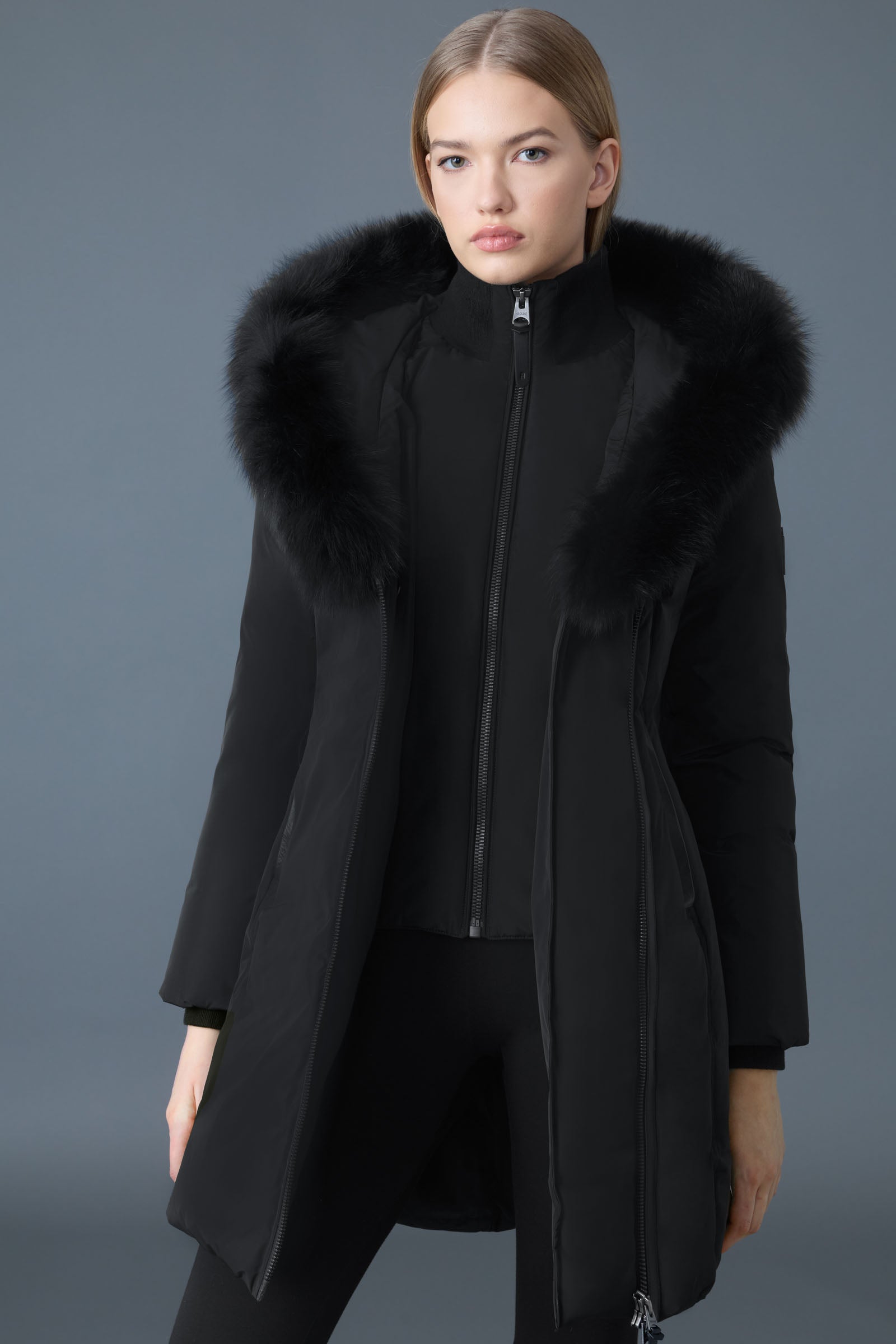 KAY-BX Down coat with blue fur for Women | Mackage® UK
